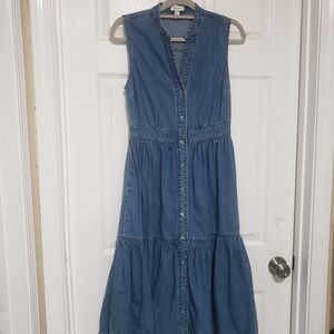 Blue Denim Sleeveless Midi Dress